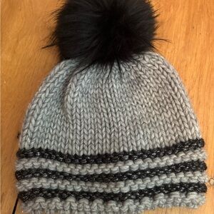 Cozy Gray and Black Pom-Pom Beanie